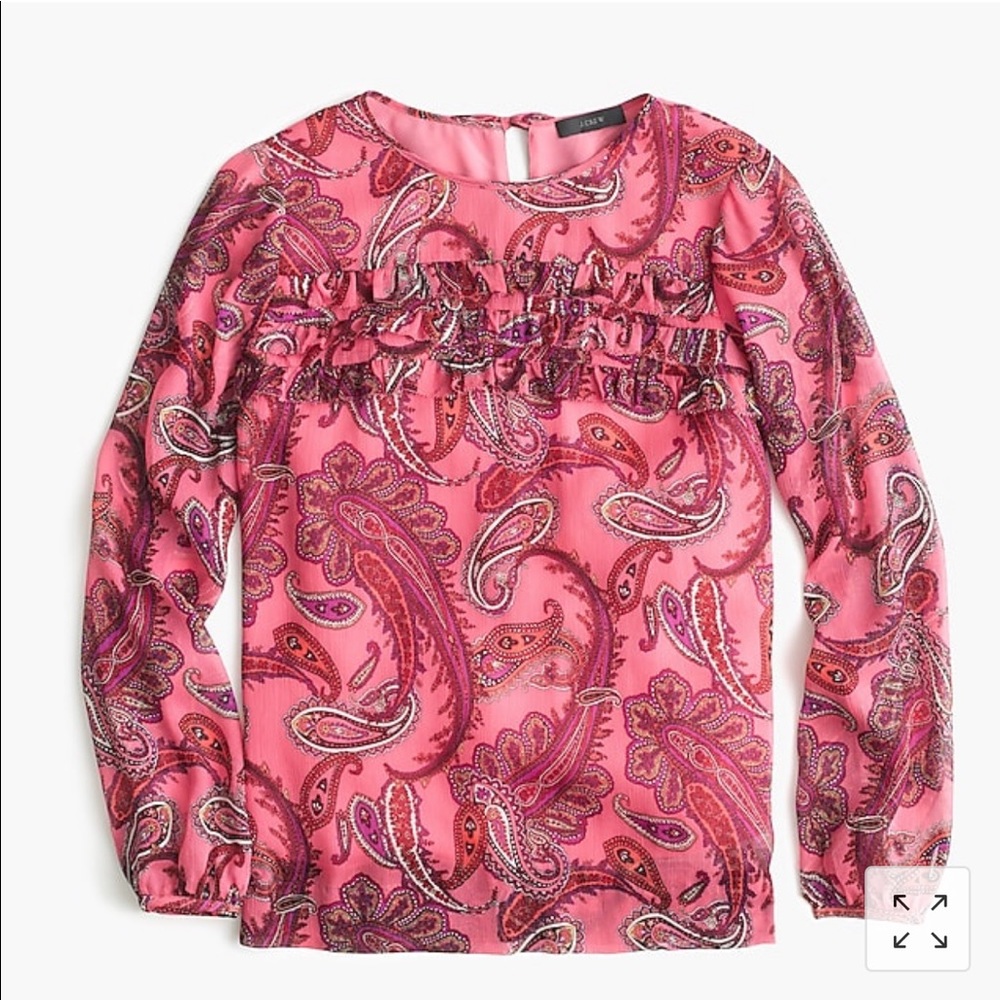J crew ruffle front chiffon top in paisley sz 10